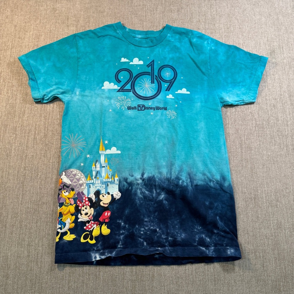 Disney Parks Walt Disney World 2019 Tie Dye T-Shirt Blue Mickey Minnie Mens S